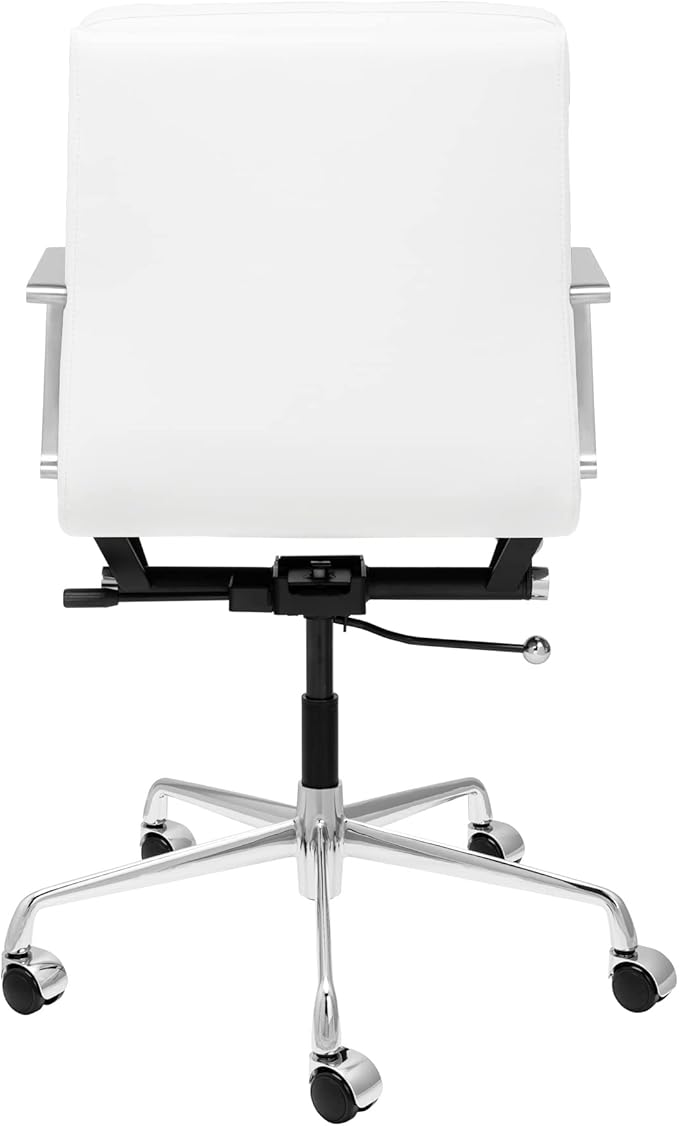 Laura Davidson Furniture SOHO II Padded Management Office Chair - Mid Back Desk Chair with Arm Rest, Swivel & Cushion Availability, Made of Faux Leather, White, Computer Chair