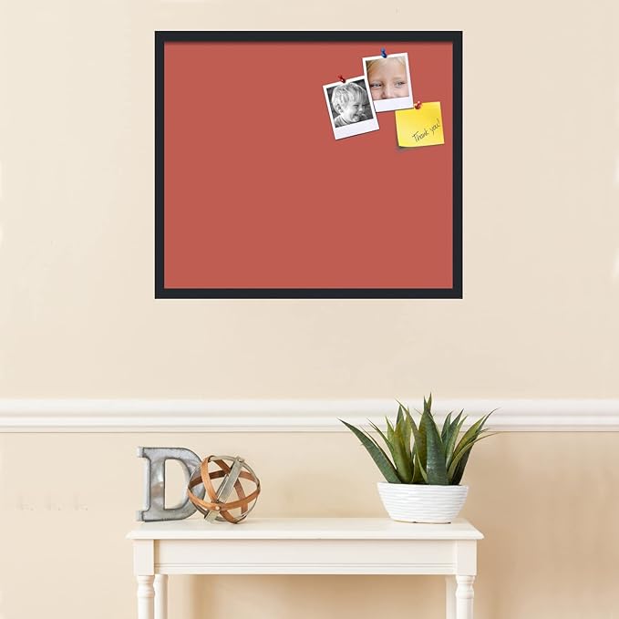 PinPix 28x24 Inch Cork Bulletin Board. This Decorative Framed Pin Board Comes with Crimson Pastel Design and a Satin Black Frame. Ideal for Home Office Decor or Message Board (PinPix-1807)