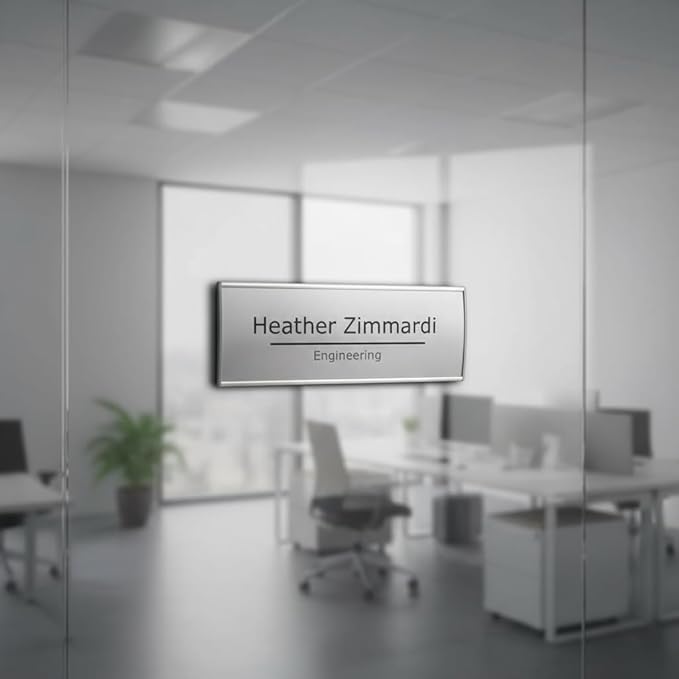 SET OF 6, OFFICE SIGN HOLDER FOR WALL OR DOOR MOUNT NAME PLATE FRAME DISPLAY CURVATURE PLAQUE SILVER ALUMINUM, 4.00" W x 6.00" H