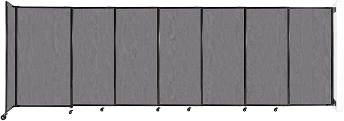 Wall-Mounted Sliding StraightWall Room Divider | Adjustable Widths | Locking Wheels | Room Separator | Up to 15'6" Wide x 5' Tall Slate Fabric Panels