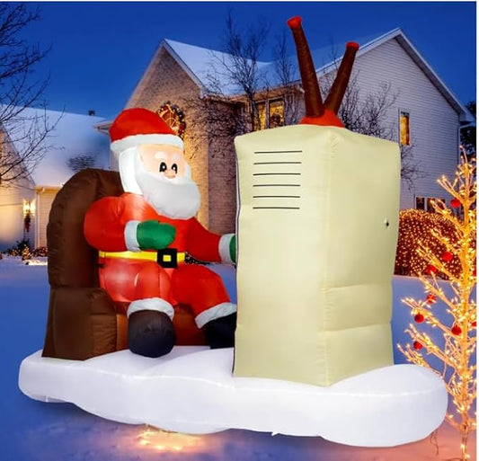 Christmas Inflatable Outdoor Decoration, 6FT Inflatable Christmas Santa Claus with TV Decorations Outdoor Blow Up Yard Decorations with Built-in LED for Outside, Holiday Lawn, Yard, Garden