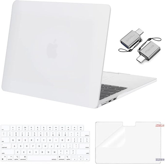 MOSISO Compatible with MacBook Air 13 inch Case 2025 2024 2023 2022 M4 A3240 M3 A3113 M2 A2681, Plastic Hard Shell&Keyboard Cover&Screen Film&Type C for MacBook Air 13.6 inch Case, White