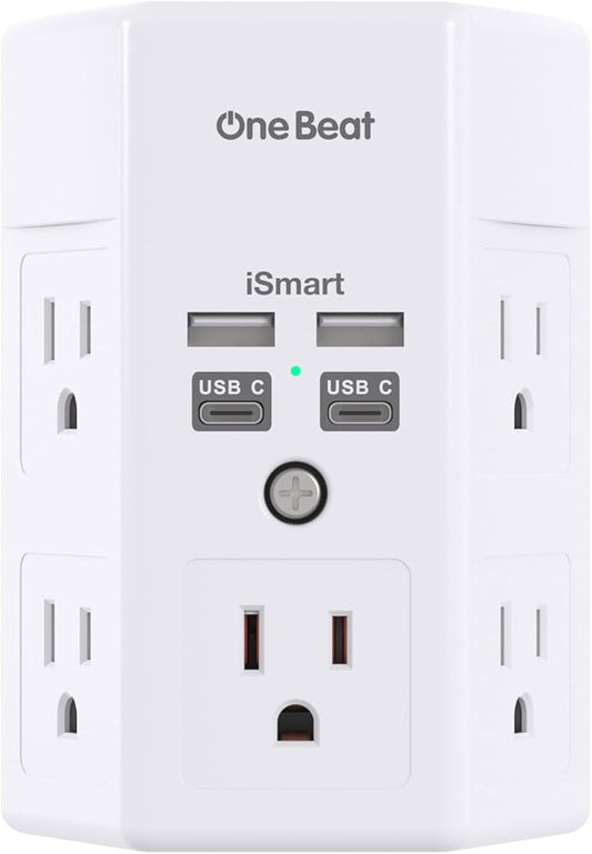 Surge Protector, 5 Outlets Extender with 4 USB Ports(USB C), 3-Side 1680J Power Strip Multi Plug Outlet Expander, USB Wall Charger, Outlet Splitter Adapter Wall Mount for Home Travel Office ETL Listed