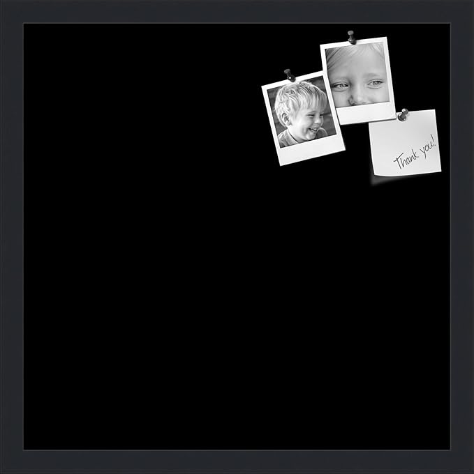 PinPix 18x18 Inch Cork Bulletin Board. This Decorative Framed Pin Board Comes with Solid Black Design and a Satin Black Frame. Ideal for Home Office Decor or Message Board (PinPix-622)