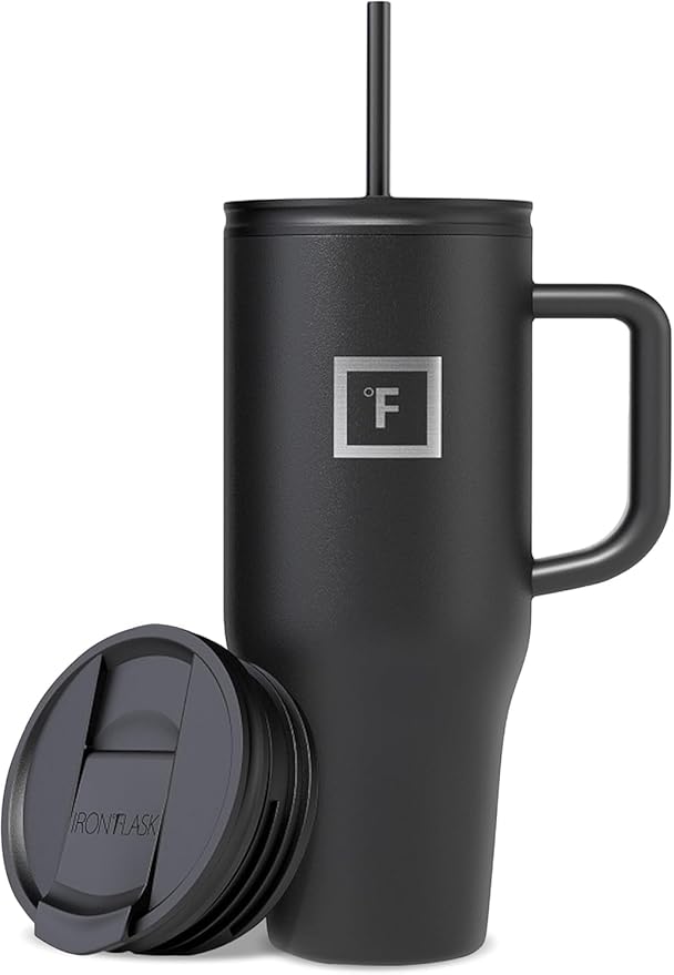 IRON °FLASK Co-Pilot Insulated Mug w/Straw & Flip Cap Lids - Cup Holder Bottle for Hot, Cold Drink - Leak-Proof - Water, Coffee Portable Travel Mug -, 32 Oz
