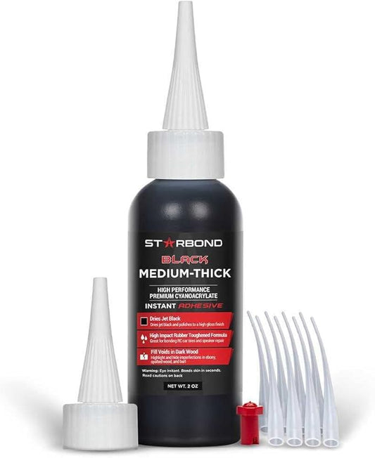 STARBOND Black Medium-Thick CA Glue, Premium Cyanoacrylate Super Glue, Knot Filler 500 CPS Viscosity, for Woodworking, Woodturning, Carpentry, Guitar, RC, Hobby, 2oz