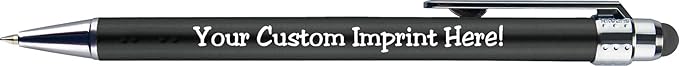 Personalized Pens with Stylus Tip -Bright Vibes- Click action - Custom - Black writing - Printed Name pens - Imprinted with Your Logo or Message - FREE PERSONALIZATION - 12 Pens/Box (Black)