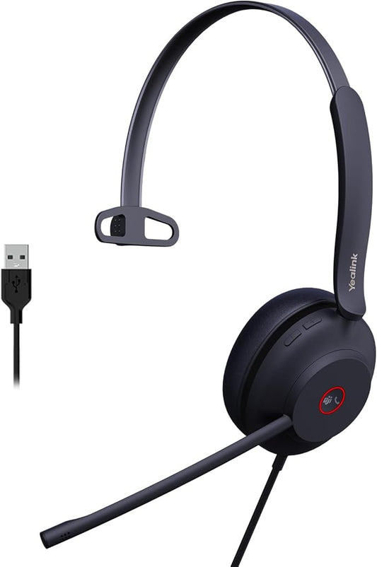Yealink UH37 USB Headset with Microphone for PC Laptop - Headphones with Noise Cancelling Microphone for Computer,On-Ear Wired Office Call Center Headset Mono