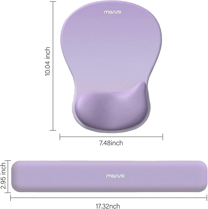 MOSISO Wrist Rest Support for Mouse Pad&Keyboard Set, Ergonomic Mousepad with Concave Curved Memory Foam, Non-Slip Base Pain Relief Comfortable Rectangular Easy Typing Pad for Home/Office, Purple