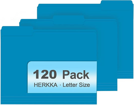 File Folder, HERKKA 120 Pack 1/3 Cut Tab File Folders, File Folders Great for Organizing and Filing, Letter Size, Blue
