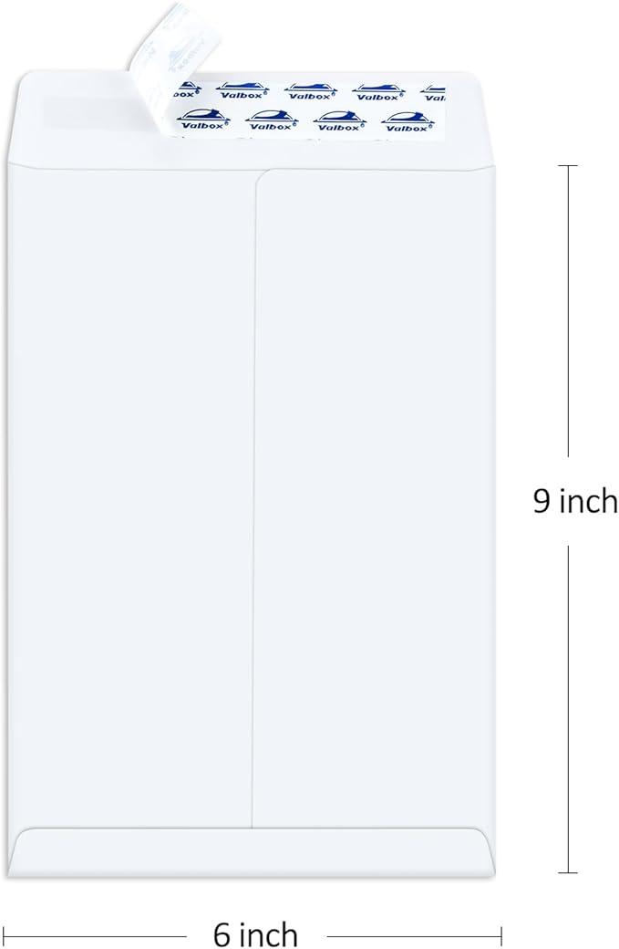 ValBox 6x9 Self Seal Security Catalog Envelopes 250 Count Small White Envelopes for Mailing, Storage and Organizing