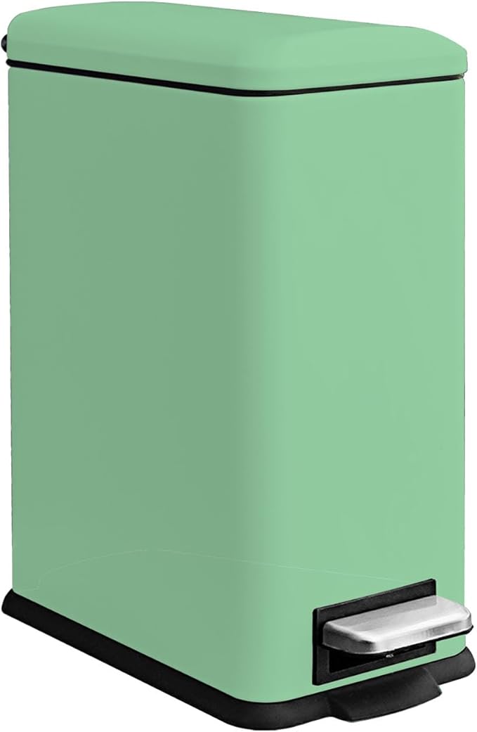 Rubbish Bin with Lid, 10 L, Stainless Steel Bathroom Waste Bin, Small Waste Bin, Pedal Bin, Stainless Steel for Bathroom, Bedroom and Office, Green