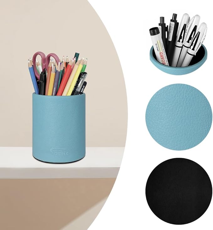 Pen Pencil Holder Cup Container PU Leather Desk Organizer Stand Decor Brush Scissor Holder Decoration Office Desk Home School