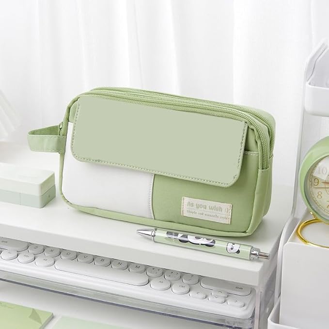 42 Pcs Big Capacity Pencil Pouch with Aesthetic School Supplies, 12 Pastel Highlighters, 5 Black Ink Gel Pens, 6 Mechanical Pencils Set 0.5 & 0.7mm, Sticky Notes, Stationary Set for Student(Green)