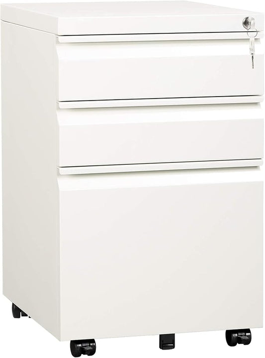 DEVAISE 3-Drawer Mobile File Cabinet (Under Office Desk), Assembled Except Casters, Fits Letter/Standard Sizes, White