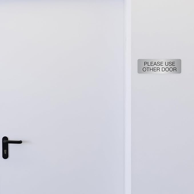 Silver Please Use Other Door Sign / 3" x 9" Easy Adhesive Door Wall Mount/Restaurant Small Business Alternative Exit Room Sign/Made In The USA