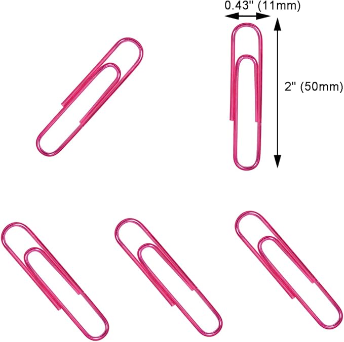 PaperClips, 100PCS 2" Large Paper Clips(50MM) in Recyclable Container, Big PaperClips with Vinyl Coated, Jumbo Paper Clip Great for Home, School and Office, PVC Free Pink PaperClips