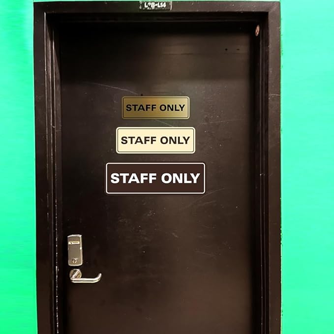 All Quality Standard Staff Only Wall or Door Sign | Easy Installation | Office Workplace Signs | Enhanced Security ‌ - Blue/Gold - Small (2 Pack)
