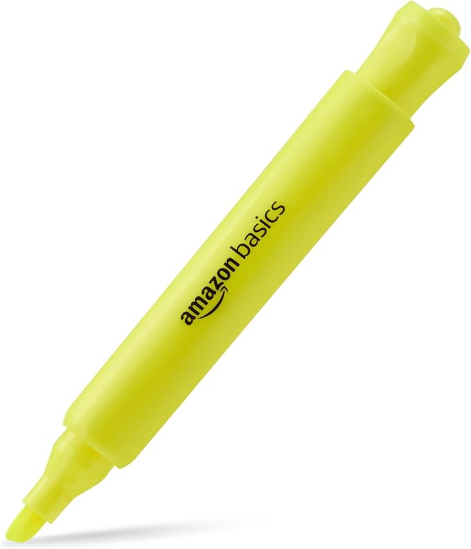 Amazon Basics Highlighters 12 Pack, Yellow Colors, Chisel Tip,Bible Highlighter,Office and School Supplies