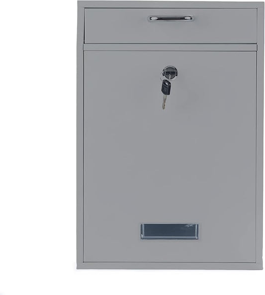 Wall Mounted Locking Vertical Dropbox Mailbox - Safe and Secure (Large) | Made with Galvanized Steel (Light Gray)