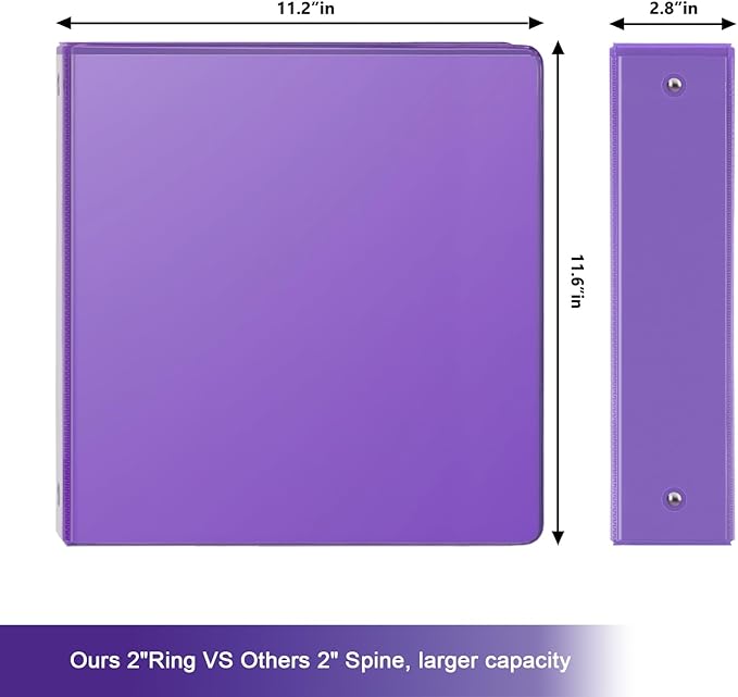 COMIX 3 Ring Binder 2 inch with Clear View Cover, 2" View Binder Holds 450 Sheets of US Letter Size Paper, 6 Pack (Purple)