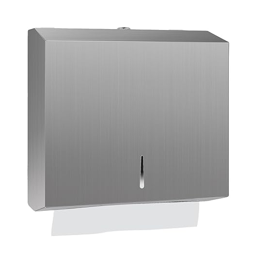 Paper Towel Dispenser Wall Mount, Brushed Stainless Steel Commercial Paper Towel Holder with Lock, Large Capacity 250 C Fold/300 Multifold Towels