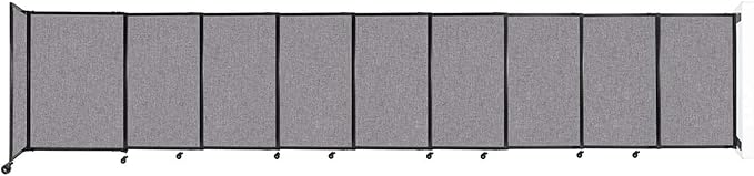Wall-Mounted Sliding StraightWall Room Divider | Adjustable Widths | Locking Wheels | Room Separator | Up to 19'9" Wide x 4' Tall Cloud Gray Fabric Panels