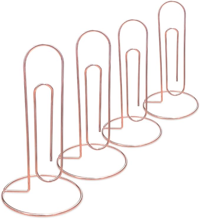 4 Pack Large Paper Clip Memo Holder for Desk,Letter Holder,Paper Stand for Desk,Letter & Bill Storage,Mail Organizer Office Accessories Desktop Message Office Decor (Rose Gold)