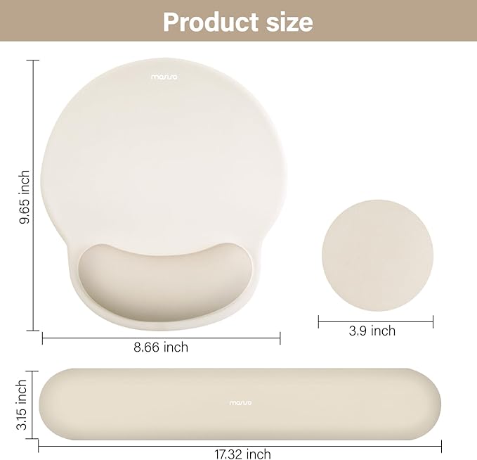 MOSISO Wrist Rest Support for Mouse Pad&Keyboard Set, Circle Curved Ergonomic Mousepad&Coaster Non-Slip Base Home/Office Pain Relief&Easy Typing Pad with Soft Cloth&Silicone Lining, Khaki