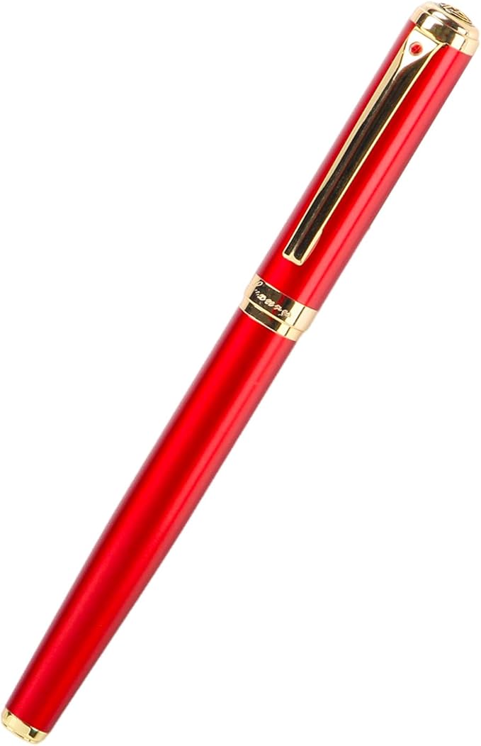 Luxury Red Rollerball Pen-Fancy Pen with Real 24K Gold Trim, Switzerland Tip Point Writing Smooth, Nice Roller Ball Pen Gift Set for Men Women, Professional Pen Business Birthday Christmas