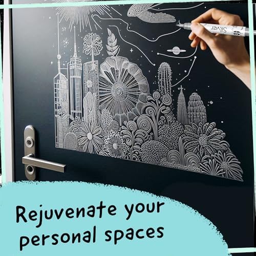 4 Acrylic Metallic Silver Paint Pen (Dual Tip) - Fine Tip & Medium, Acrylic Paint Markers - Silver Metallic Marker for Rock Painting, Canvas, Wood, Glass, Fabric, Metal and Plastic - Water-based Ink