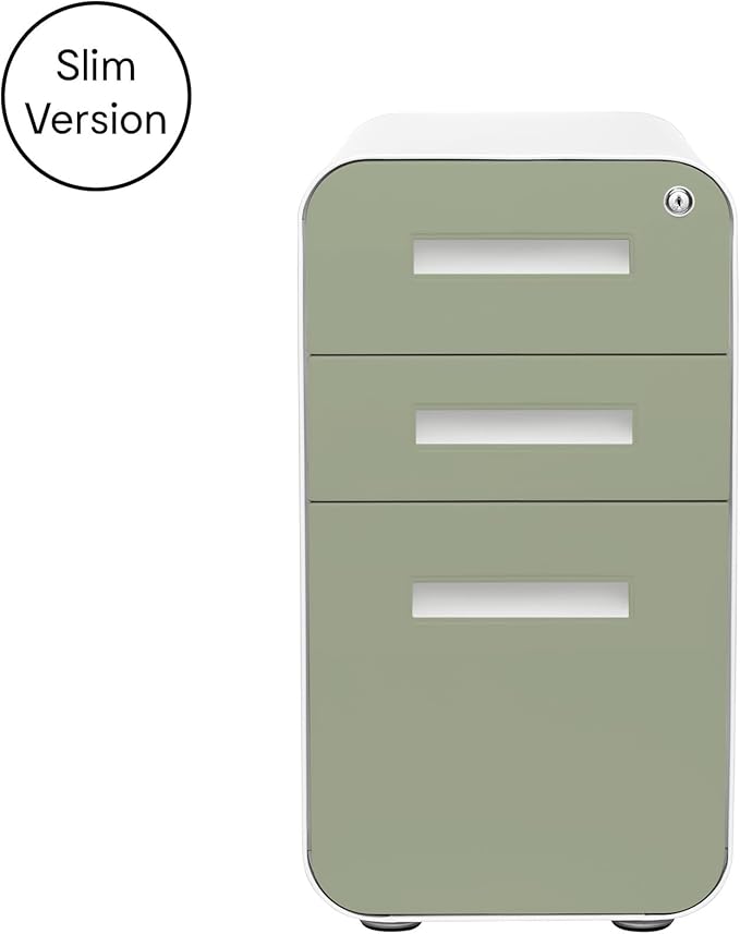 Laura Davidson Furniture Stockpile Slim 3-Drawer Mobile File Cabinet with Lock - Under Desk Metal Filing Cabinet, Legal/Letter File Folders, Wheels & Stationary Feet, Assembled, Sage Green