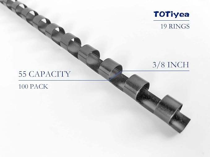 TOTiyea 100 Pack Plastic Comb Binding Spines,3/8 Inch Diameter,60 Sheet Capacity,Letter Size (8.5x11 Inches) Black Binding Combs