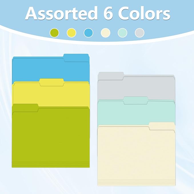 File Folder, HERKKA 30 Pack 1/3 Cut Tab File Folders, Letter Size, Assorted 6 Colors, Colored File Folders Designed for Office and Classroom Use