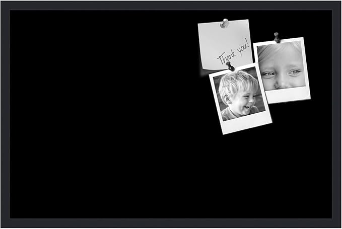 PinPix 34x22 Inch Cork Bulletin Board. This Decorative Framed Pin Board Comes with Solid Black Design and a Satin Black Frame. Ideal for Home Office Decor or Message Board (PinPix-622)