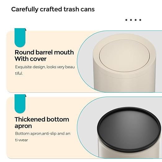 3.17 Gallon/12L Metal Trash Can with Swing Lid, Double Bucket Waste Basket,White,Modern,Elegant Garbage can,for Bathroom,Living Room,Kitchen,Office,Home,Bedroom(12L-White)