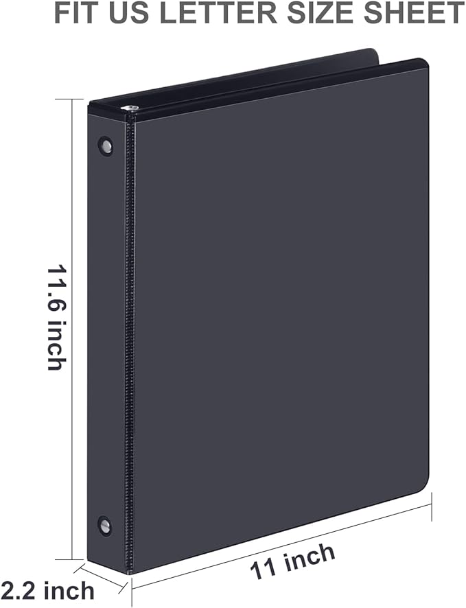 3 Ring Binder 1-1/2 Inch, ViVin Sturdy 1.5"-Round Ring Binder with 2 Interior Pockets, Clear View Cover, PVC-Free, Fits 300 Sheets of 8.5'' x 11'' Paper, Office Home School (6 Pack, Black)