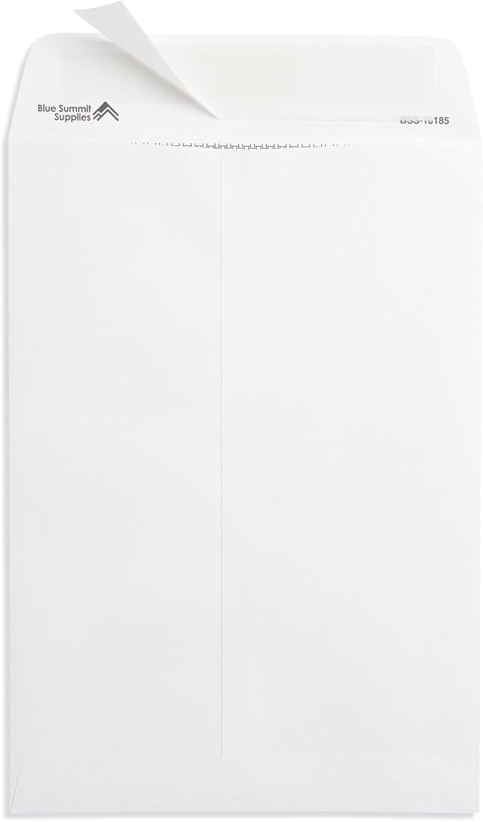 Blue Summit 7x10 Envelopes for Mailing, 100 White 7 x 10 Envelopes, 7.5 x 10.5 Security Tinted, Thick 28lb Paper, Self Seal