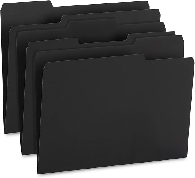 100 Blue Summit Supplies Black File Folders - Letter Size File Folders with 1/3 Cut Tabs, Durable 11pt Black Paper, Holds Letter Size Documents, Black Folder 100 Pack