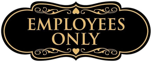 Designer EMPLOYEES ONLY Sign | Easy Installation | Office or Business Signs | Workplace Safety - Black/Gold - Large (1 Pack)