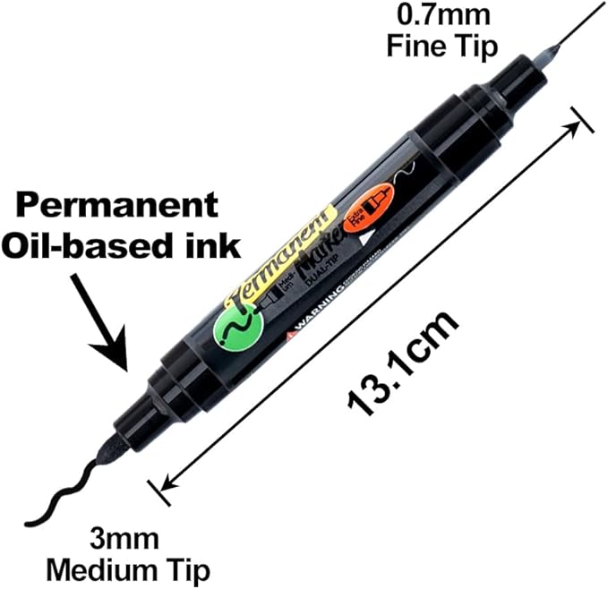 TRANSON 2 Black Dual-tip Permanent Paint Markers Oil Based Waterproof