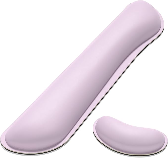 Dapesuom Keyboard Wrist Rest Set, Cute PU Leather Wrist Cushion for Computer Keyboard and Mousepad, Memory Foam Mouse Pad Rests Support with Non-Slip Base for Typing Pain Relief, Laptop, Queen Pink