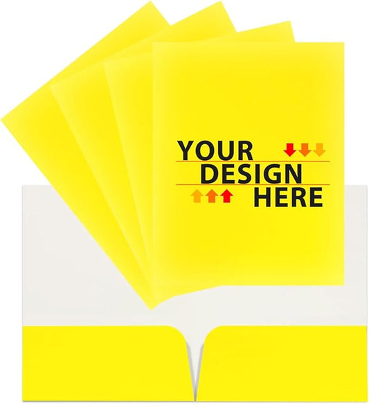 JAM PAPER Custom Printed Semi-Gloss Folders with Round Corner Pockets - Personalized Logo & Text - 10 pt C2S - Yellow - 250/Pack