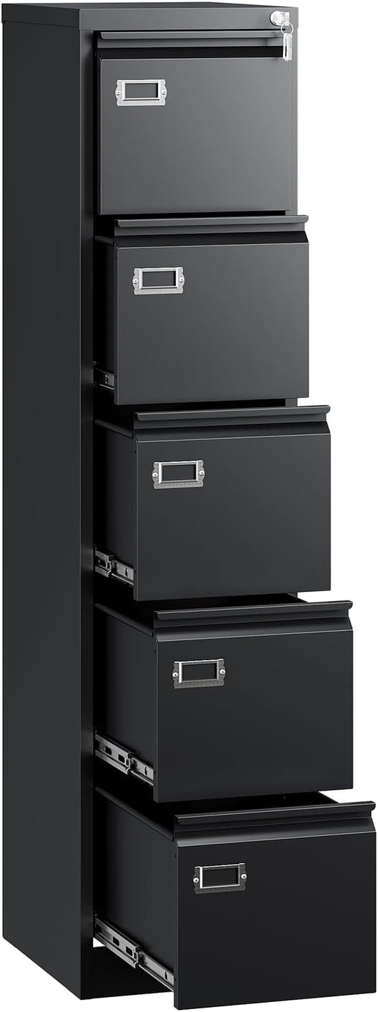 Letaya 5 Drawer File Cabinet with Lock,Metal Office Filing Cabinets for Home Office- Storage A4/F4/Letter/Legal -Assembly Required (Black)