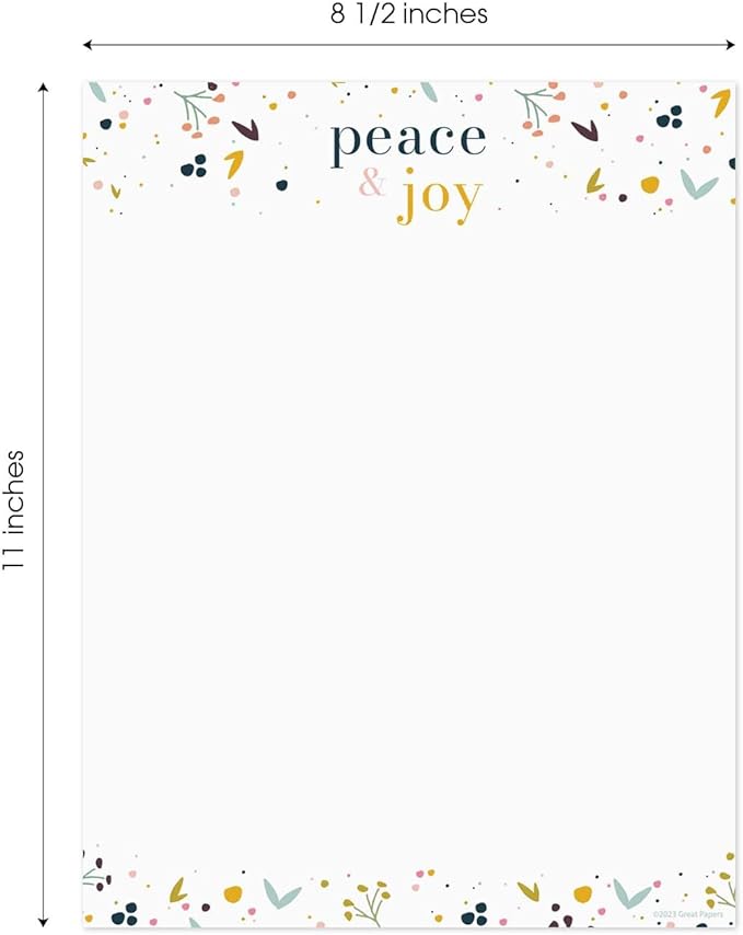 Peace And Joy Christmas Letterhead / 50 Sheets / 8.5" x 11" Festive Winter Holiday Paper/Decorative Christmas Greeting Stationery