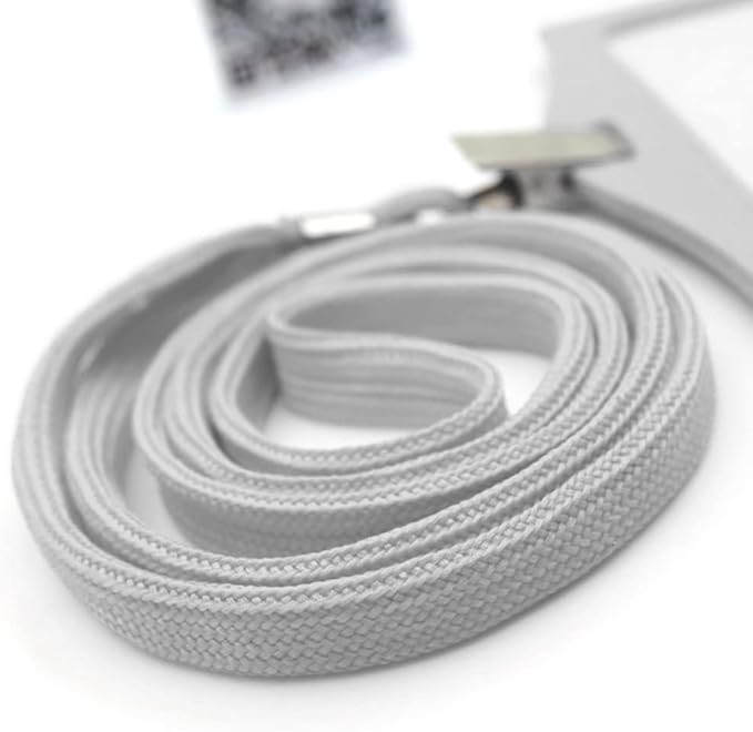 Beebel Lanyard 100 Pack Gray Badge Lanyards Flat Lanyards Round 32" with Badge Clip