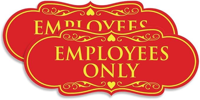 Designer EMPLOYEES ONLY Sign | Easy Installation | Office or Business Signs | Workplace Safety - Red/Yellow - Medium (2 Pack)