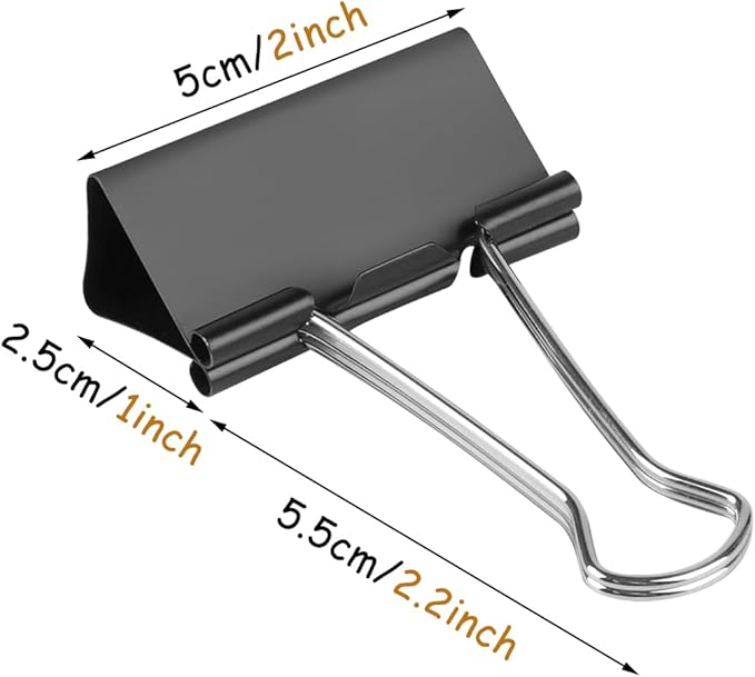 Extra Large Binder Clips (36 Pack) 2 Inch, Big Paper Clamps for Office Supplies, Black