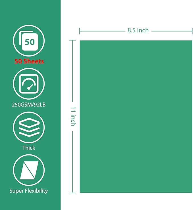 OcePor 50 Sheets Christmas Green Cardstock Paper, Colored Printer Paper 8.5 x 11, Card Stock Thick Construction for Craft,Scrapbook，Office Printing, Invitations, Certificates，92 lb/250gsm