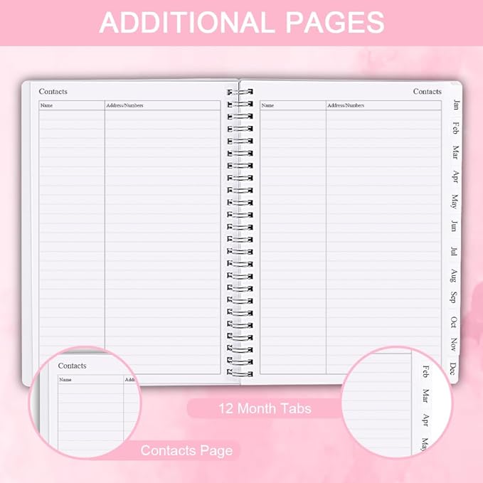 2026 Planner - Monthly Planner Runs January 2026 to December 2026, 6.25" x 8.25", 12 Monthly Tabs, 14 Notes Page, Inner Pocket, Flexible Cover with Twin-Wire Binding, Planners 2026, Pink